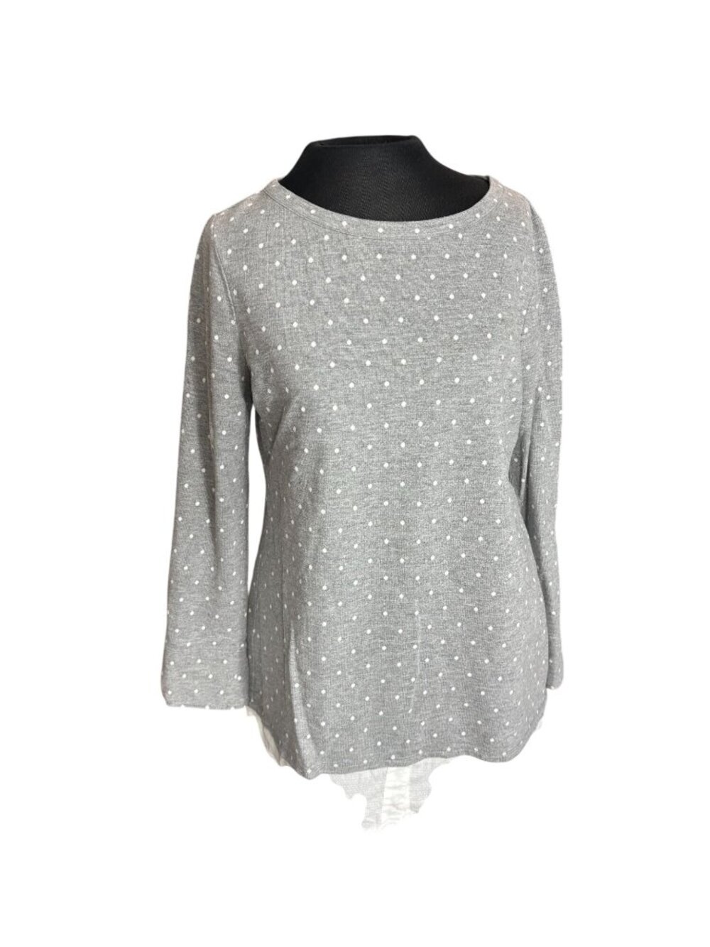 Ann Taylor LOFT Womens Polka Dot Gray Long-Sleeve Layered Blouse M